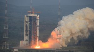 A Long March 4C rocket carrying Gaofen-3 lifts off from China's Taiyuan Satellite Launch Center. (Credit: Xinhua/Zhang Hongwei)