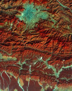 In this Copernicus Sentinel satellite image, the lower part of the image appears hazier than the mountainous areas because humidity is higher in the plains. (Credit: Contains modified Copernicus Sentinel data (2015), processed by ESA)